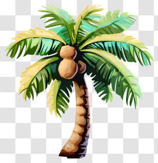 Multicolored Paints Coconut Tree - Coconut Palm Tree Illustration Transparent PNG
