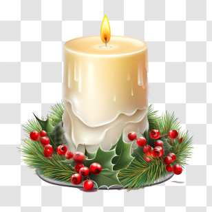 Christmas Candle - Melting Candle With Christmas Holly And Berries Transparent PNG