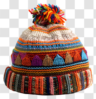 Knit Cap - Colorful Knitted Hat With Pom-pom Transparent PNG