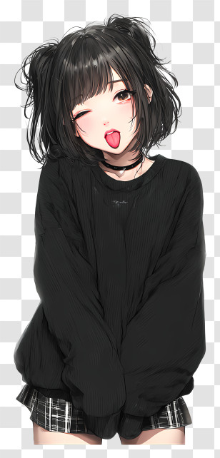 Cute Anime Girl - Anime Girl With Black Hair Winking Transparent PNG