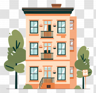 House - Urban Apartment Building With Trees Transparent PNG