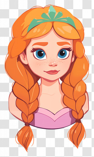 Princess Anna - Cute Girl With Braids Cartoon Art Transparent PNG