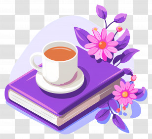 Book And Coffee - Cup Of Tea And Book With Flowers Illustration Transparent PNG