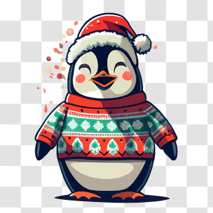 Christmas Penguin - Festive Cartoon Penguin In Sweater Transparent PNG