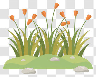 Garden Flowers - Grass With Orange Flowers Transparent PNG