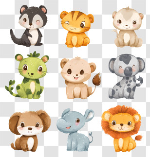 Kidcore Animal Pack - Cute Cartoon Animals Collection Transparent PNG