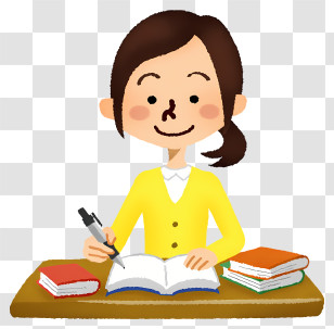 Woman Sitting Writing - Happy Student Studying At Desk Transparent PNG