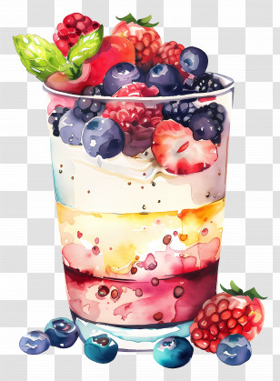 Fruit Parfait - Colorful Fruit Parfait In Glass Transparent PNG