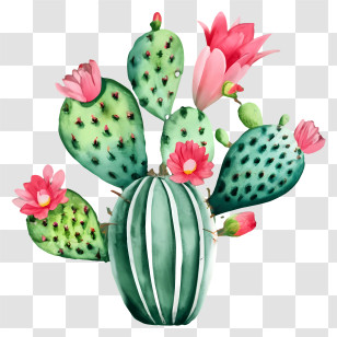 Cartoon - Blooming Cactus With Flowers Transparent PNG