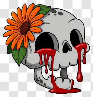Halloween Skull Flowers - Skull With Flower Illustration Transparent PNG