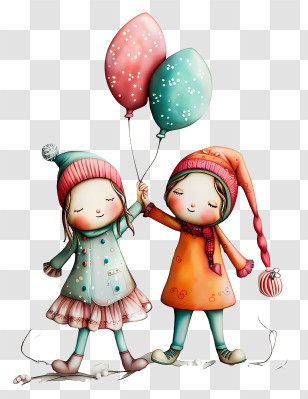 Happy Siblings Day - Two Girls With Balloons In Winter Clothing Transparent PNG