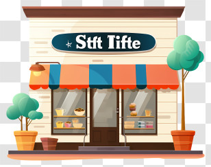 Small Business Store - White Storefront With Orange Awning Transparent PNG