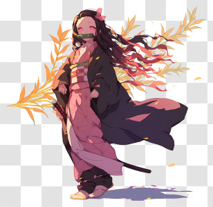 Nezuko Kamado - Anime Character In Kimono Transparent PNG
