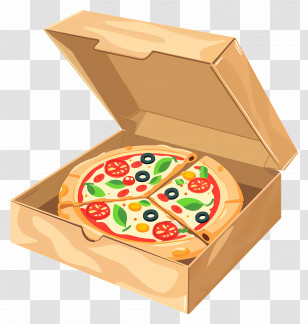 Pizza Box - Takeout Pizza With Fresh Toppings In Box Transparent PNG