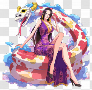 Boa Hancock - Woman Sitting On Snake In Anime Style Transparent PNG