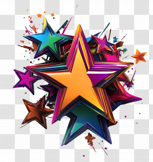Party Star - Colorful 3D Star Burst Design Transparent PNG