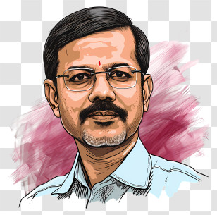 Arvind Kejriwal - Digital Illustration Of A Man Wearing Glasses Transparent PNG