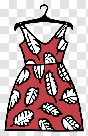 Polka Dot Dress - Red Dress With Leaf Pattern Transparent PNG