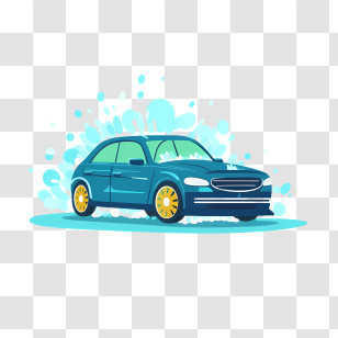Car Wash - Cartoon Blue Car With Water Splash Illustration Transparent PNG