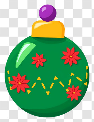 Christmas Ball - Green Christmas Ornament With Red Flowers Transparent PNG