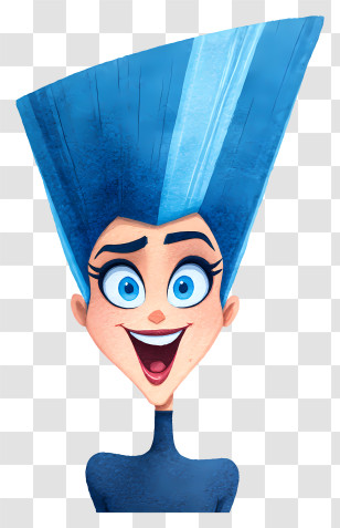 Playful Woman - Excited Blue Triangular-Haired Character Transparent PNG