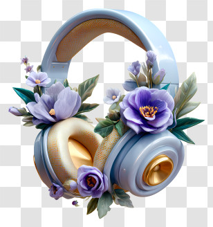 Cyber Floral Headphones - Floral Decorated Headphones Transparent PNG