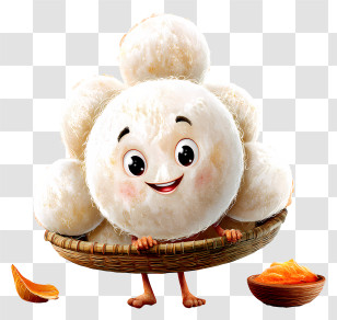 Cartoon Idli - Basket Of Cheerful Rice Balls Transparent PNG