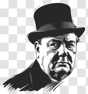 Winston Churchill Day - Black And White Portrait Sketch Of A Man In A Hat Transparent PNG