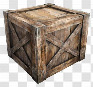 Cargo Wooden Box - Rustic Wooden Crate With Textured Finish Transparent PNG
