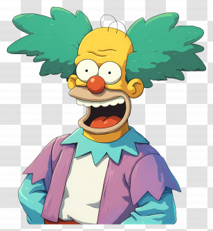 Krusty The Clown - Funny Cartoon Clown With Green Hair Transparent PNG