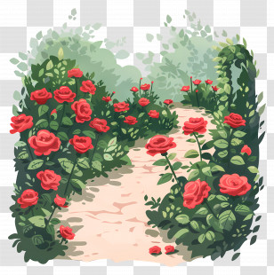 Rose Garden - Beautiful Garden With Red Roses Illustration Transparent PNG