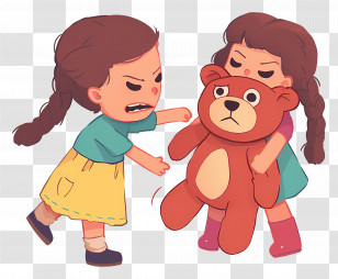 Two Girls Fighting - Two Girls Fighting Over A Teddy Bear Transparent PNG