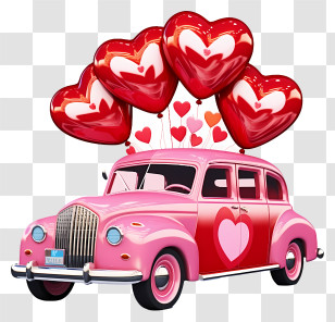 Realistic 3d Valentine Vehicle - Pink Car With Heart Balloons Decoration Transparent PNG