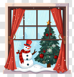 Snowman - Christmas Window With Snowman View Transparent PNG
