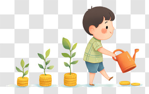 Income Growth Investment - Boy Watering Plants On Coins Transparent PNG