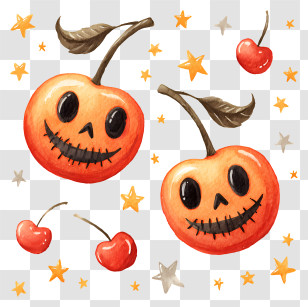 Halloween Cherry - Cute Cherry Pumpkin Doodle Transparent PNG