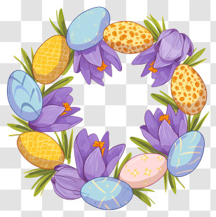 Easter Wreath - Easter Wreath With Colorful Eggs And Flowers Transparent PNG