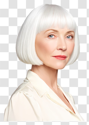 Blunt One Length Haircut - Elegant White-Bob Senior Portrait Transparent PNG