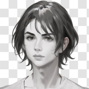 Portrait - Black And White Portrait Sketch Of A Young Person Transparent PNG