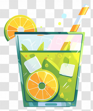 Green Lemonade - Lime And Mint Cocktail With Ice Cubes Illustration Transparent PNG