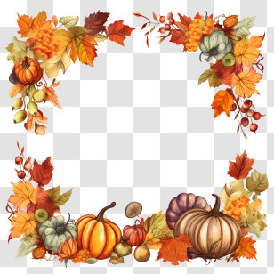Autumn Leaf Frame - Autumn Harvest Pumpkin And Leaf Border Transparent PNG