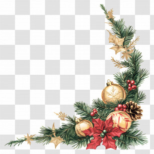 Christmas Decor - Christmas Corner Decorations With Ornaments Transparent PNG