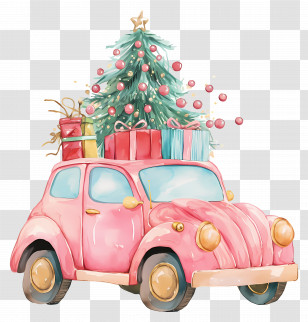 Christmas Car - Pink Car With Christmas Gifts And Tree Transparent PNG