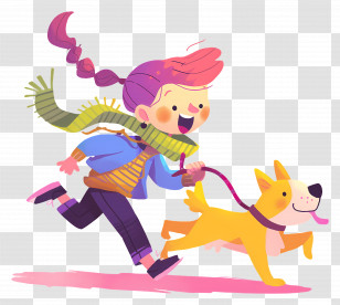Little Girl Running Dog - Girl Running With Dog Transparent PNG
