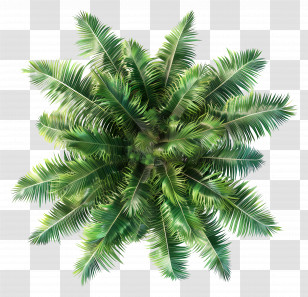 Coconut Tree Top View - Top View Of Green Palm Leaves Transparent PNG