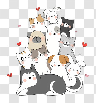Icon - Cute Group Of Pets Illustration Transparent PNG