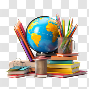 International Literacy Day - Books, Globe, And Colored Pencils For Learning Concept Transparent PNG