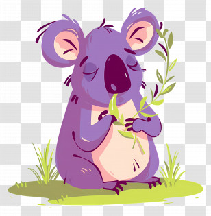 Cute Koala - Purple Koala Holding Eucalyptus Transparent PNG