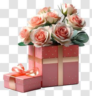 Gift Box - Pink Gift Boxes Decorated With Roses Transparent PNG