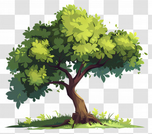 Big Tree - Green Tree Illustration On A Vibrant Field Transparent PNG